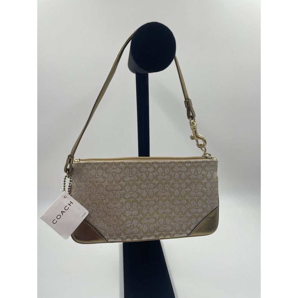 Coach Lurex Mini Signature C Wristlet Metallic Gold Vintage Y2K Glam